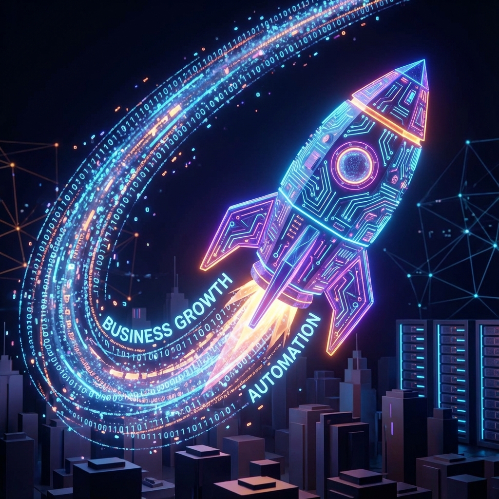 Automation rocket illustration representing HighLevel's powerful automation capabilities